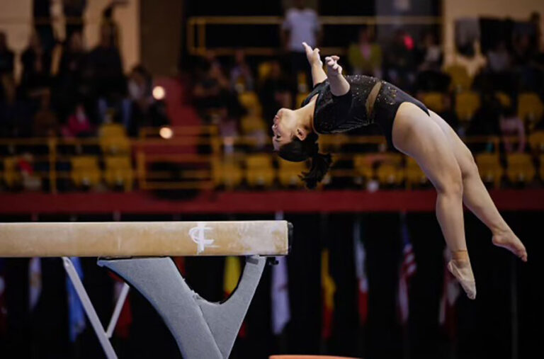 Cassie competing at the World Championships in Antwerp in 2023